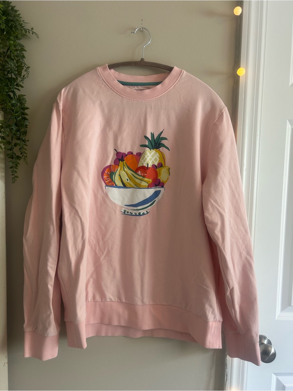 Pink Fruit Bowl Graphic Crewneck Sweatshirt